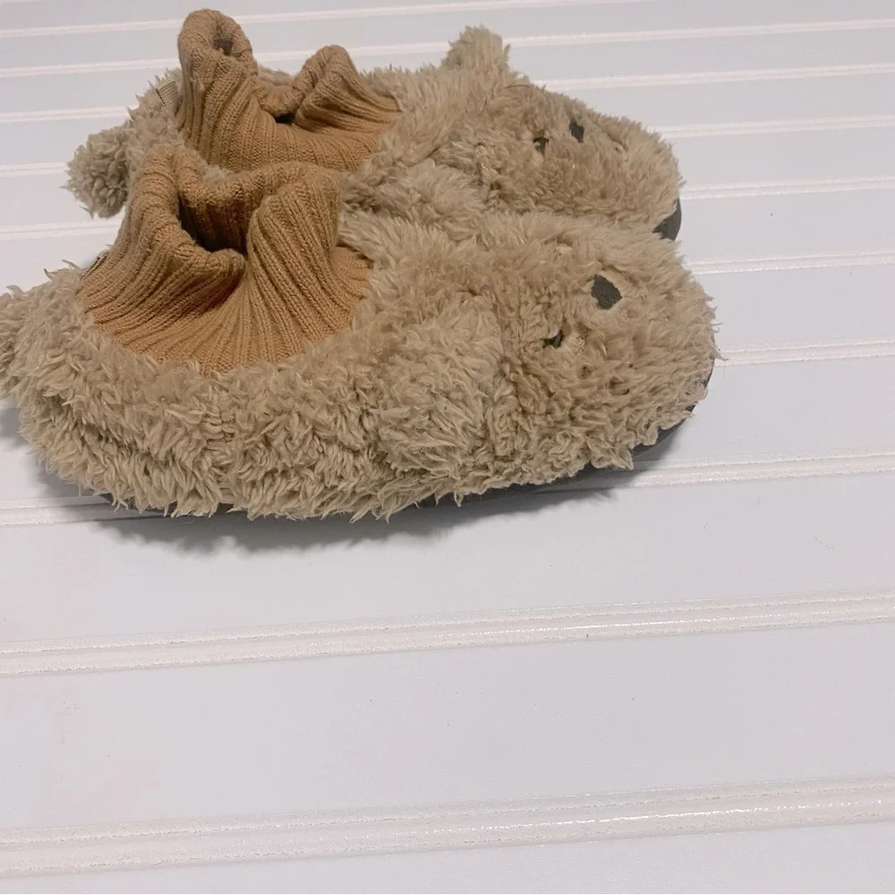 Baby Gap Slippers Slip On XL 11/12 Baby Girl/Boy Tan Bear Plush Cozy Sherpa